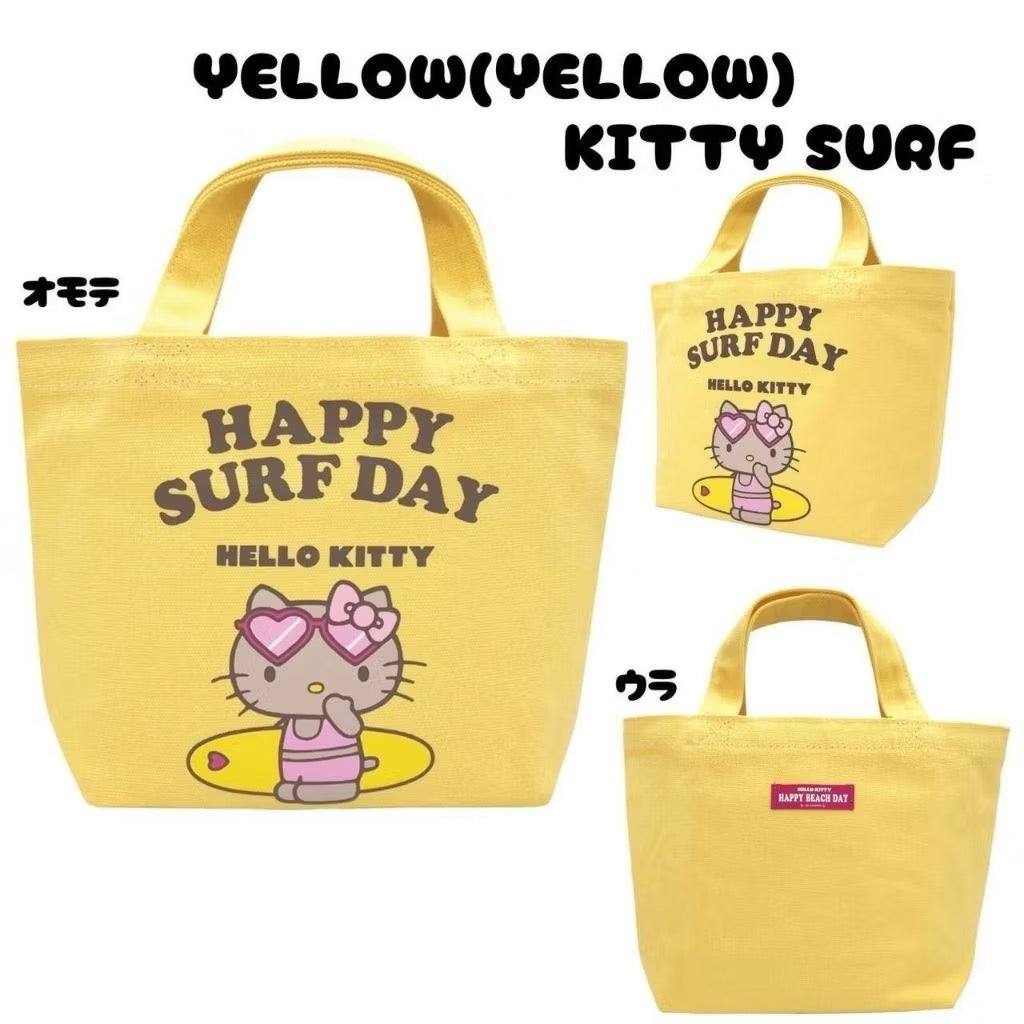 三麗鷗渡假限定|Hello Kitty 帆布手提袋_奶黃衝浪