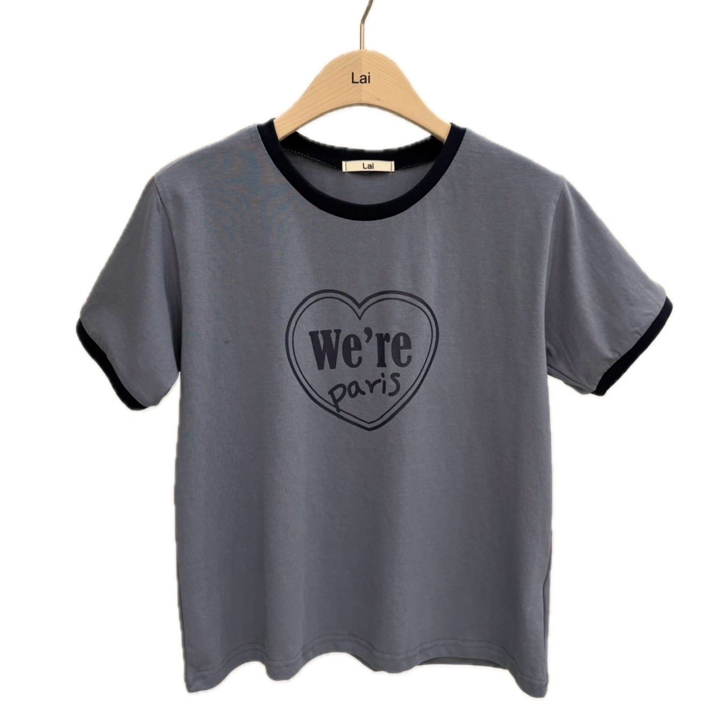 韓國製。女款文青Paris愛心棉質短T T-Shirt (2色)