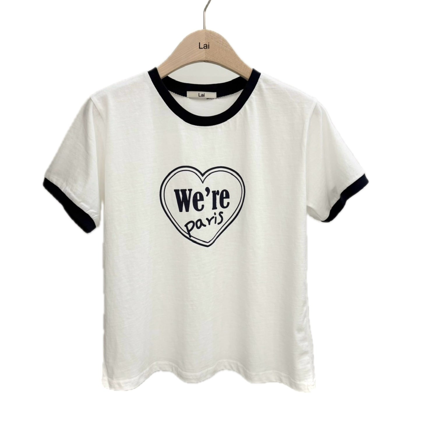 韓國製。女款文青Paris愛心棉質短T T-Shirt (2色)