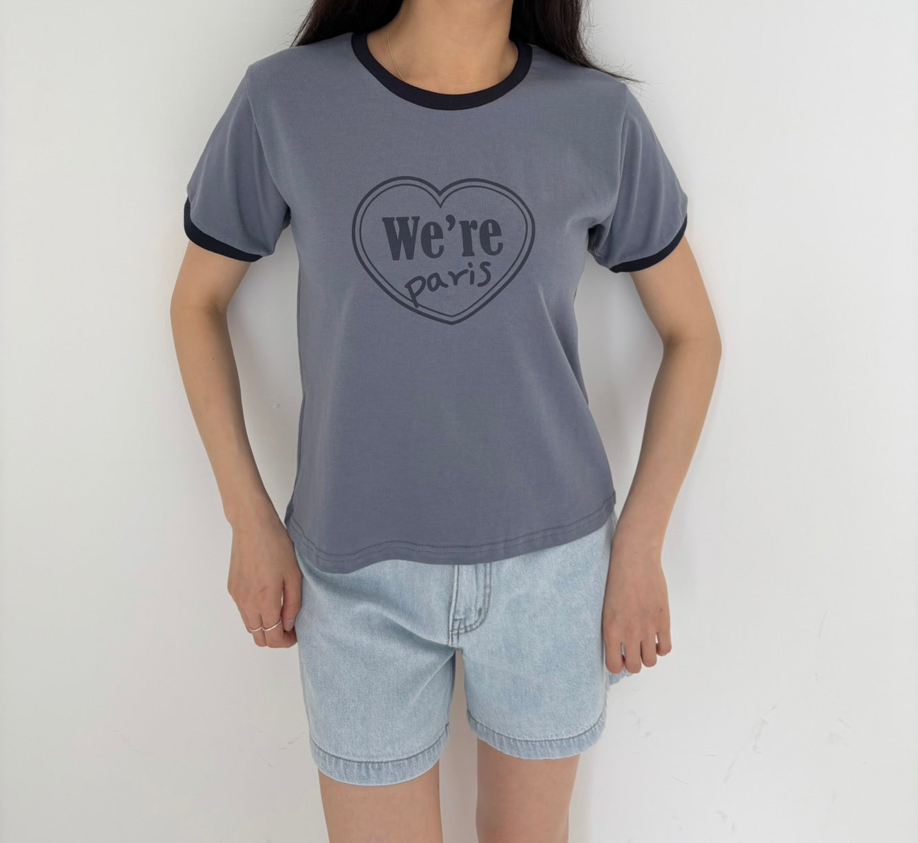 韓國製。女款文青Paris愛心棉質短T T-Shirt (2色)