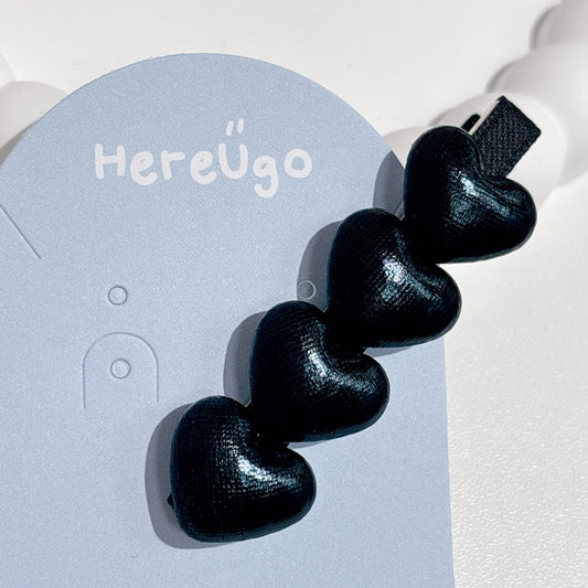 韓製。包布愛心髮夾/瀏海夾_黑