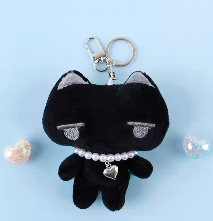 [WAWA109] 黑色愛心珍珠項鏈天使貓掛飾/鑰匙圈