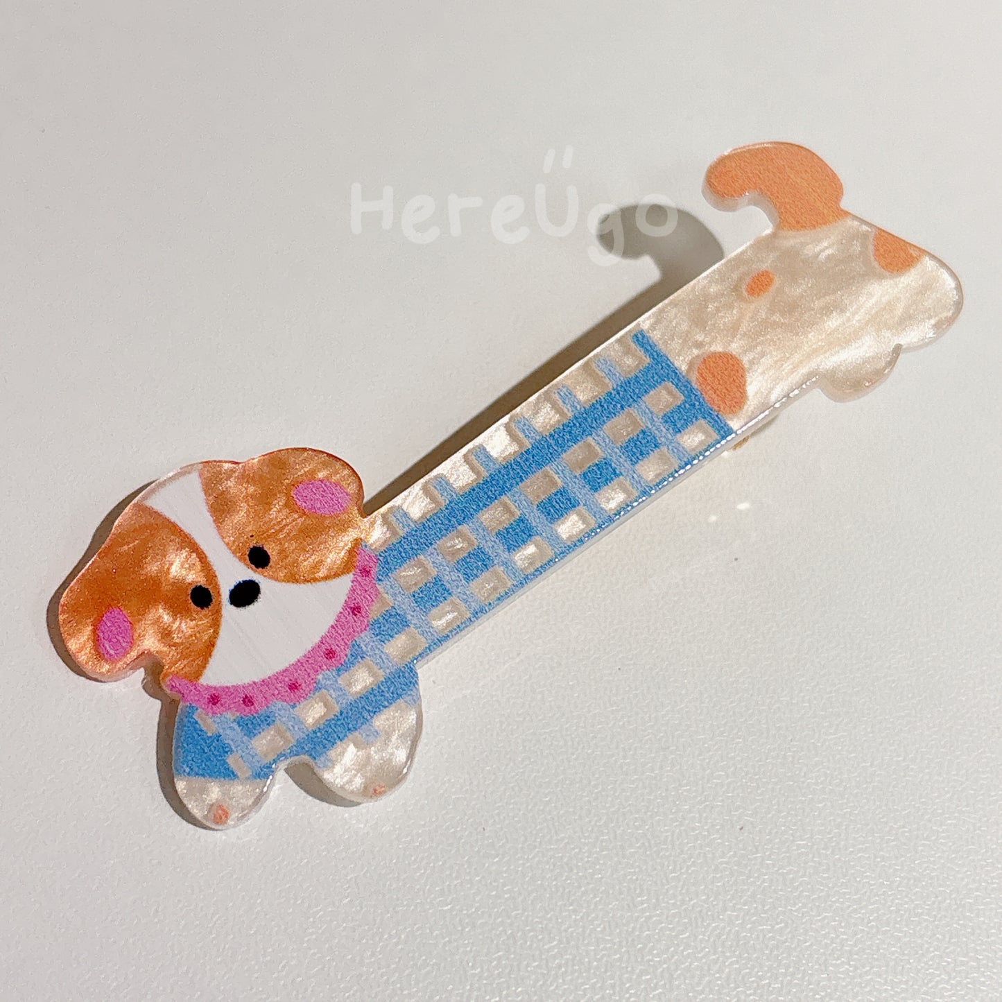 藍格紋毛衣小狗髮夾