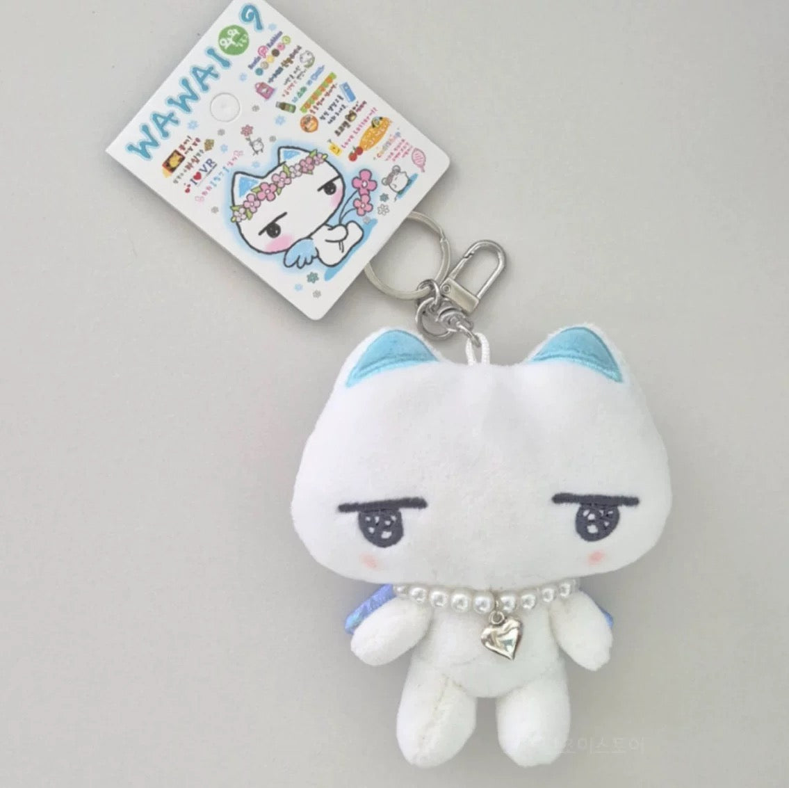 [WAWA109] 天使貓愛心珍珠項鍊掛飾/鑰匙圈