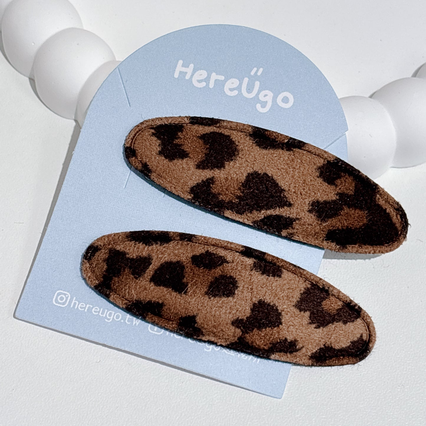 豹紋麂皮布面橢圓形髮夾/瀏海夾_5.5cm (2色)