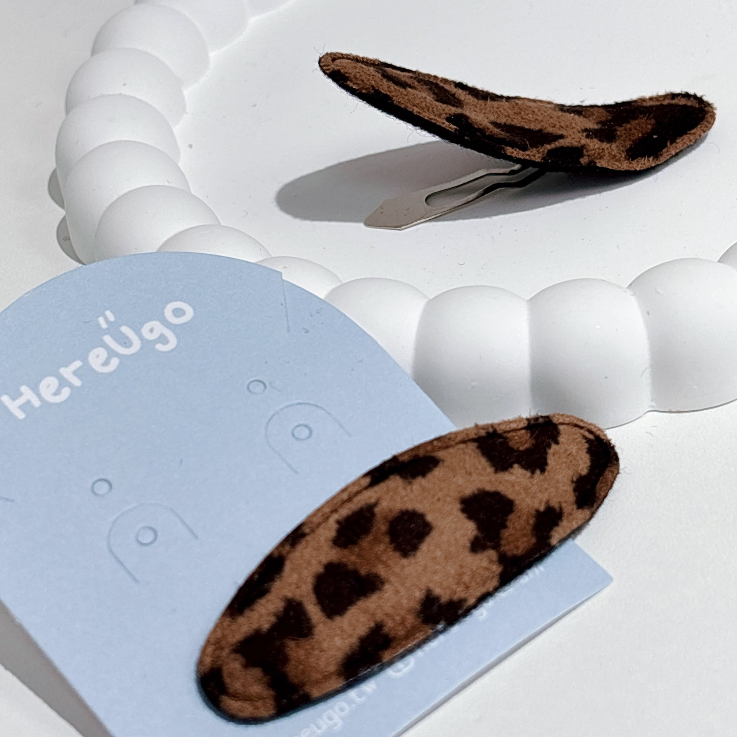 豹紋麂皮布面橢圓形髮夾/瀏海夾_5.5cm (2色)