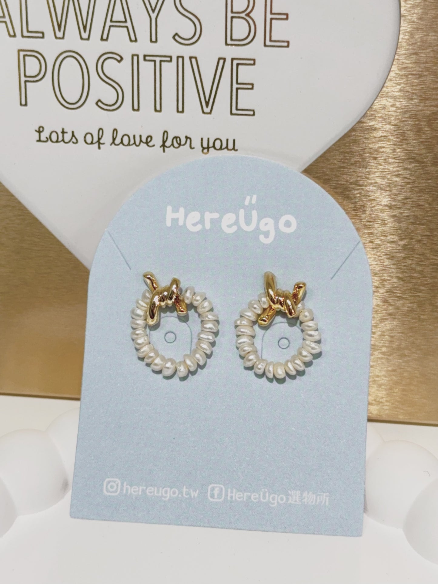 韓製。不規則珍珠環型圈SILVER POST耳針式耳環