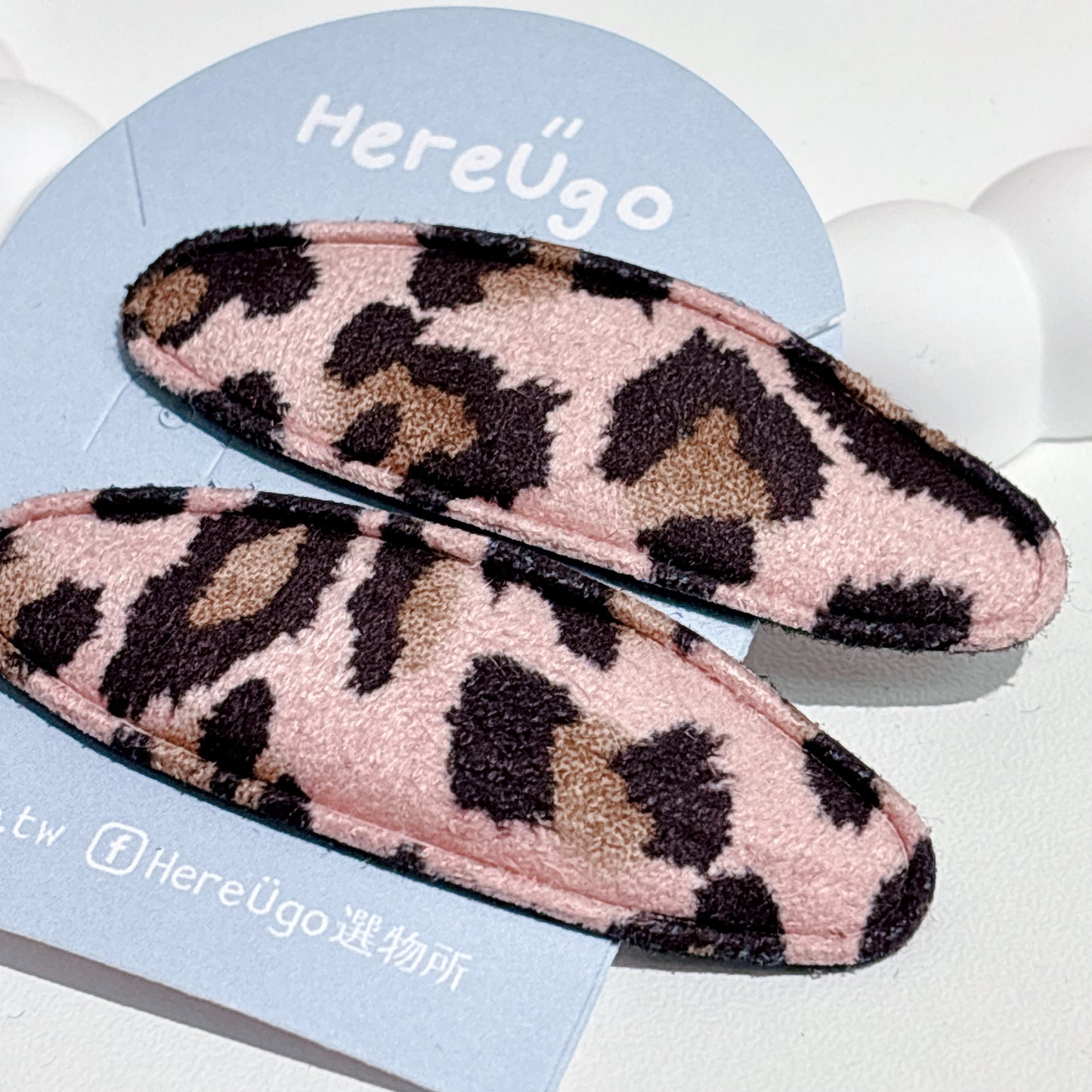 豹紋麂皮布面橢圓形髮夾/瀏海夾_5.5cm (2色)