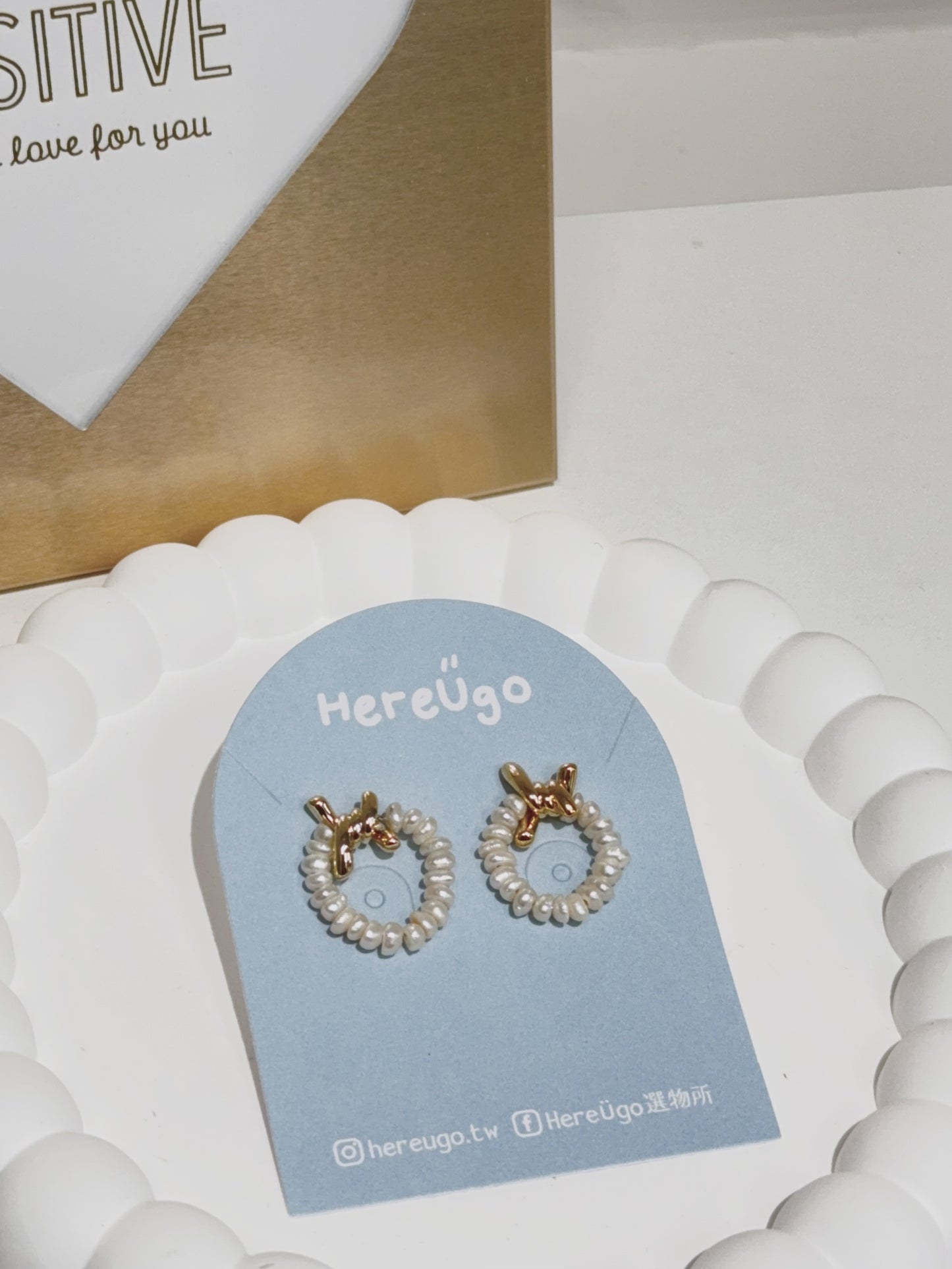 韓製。不規則珍珠環型圈SILVER POST耳針式耳環