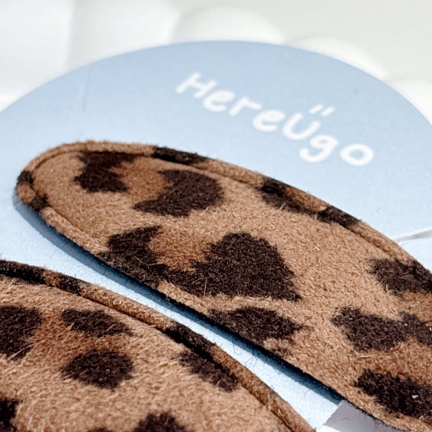 豹紋麂皮布面橢圓形髮夾/瀏海夾_5.5cm (2色)