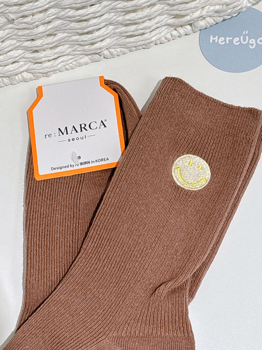 韓國刺繡smiley微笑表情中筒襪