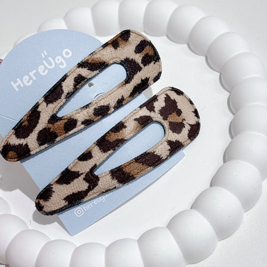 經典豹紋鏤空麂皮布面髮夾/瀏海夾 7cm