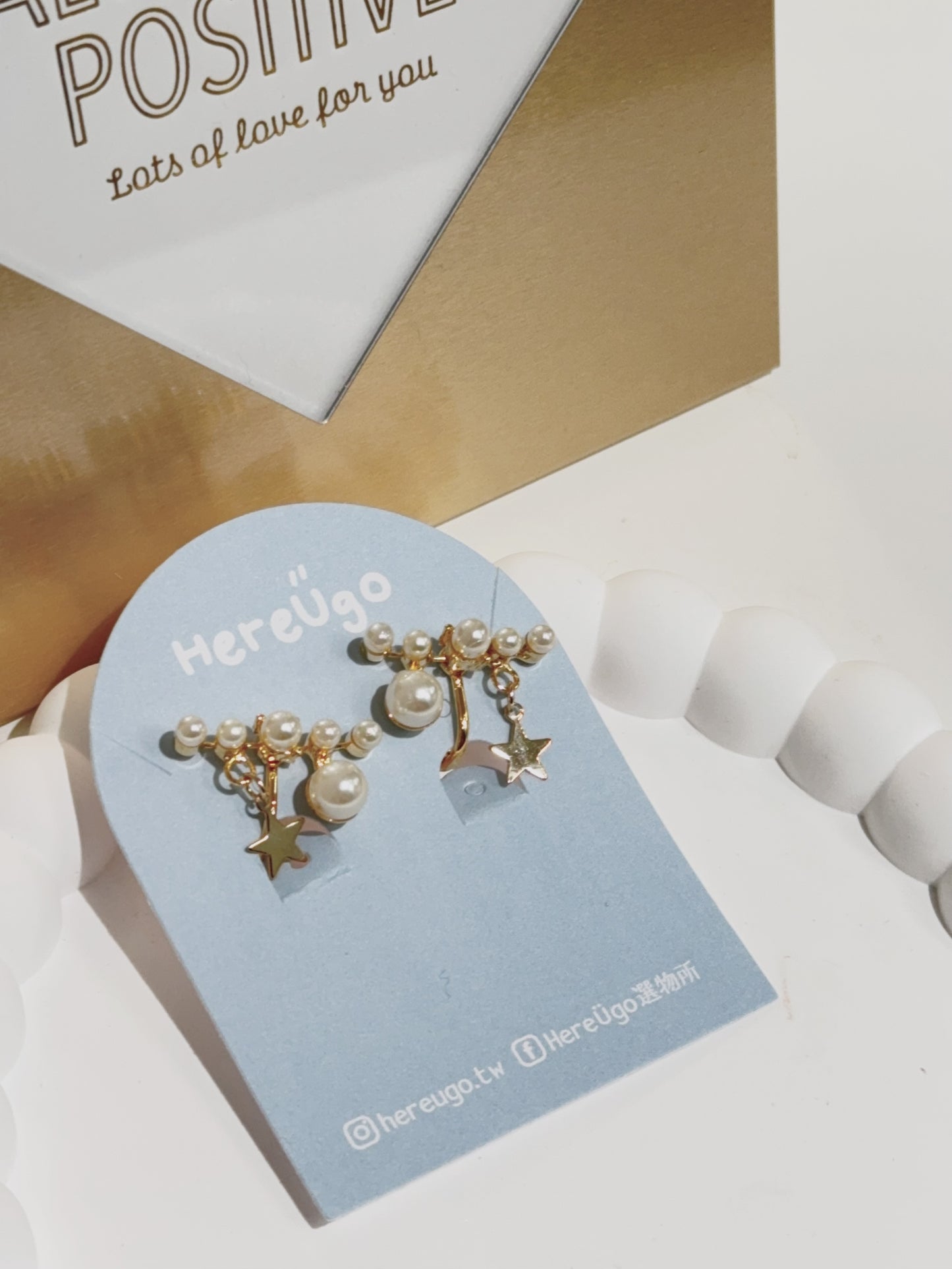 韓製。刷一排珍珠垂墜星星夾式耳環/耳骨環