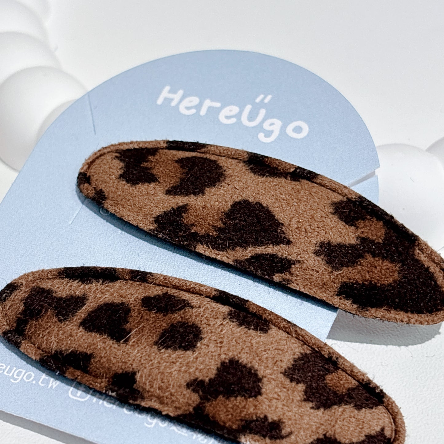 豹紋麂皮布面橢圓形髮夾/瀏海夾_5.5cm (2色)