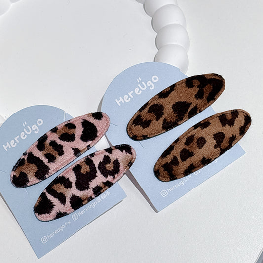 豹紋麂皮布面橢圓形髮夾/瀏海夾_5.5cm (2色)