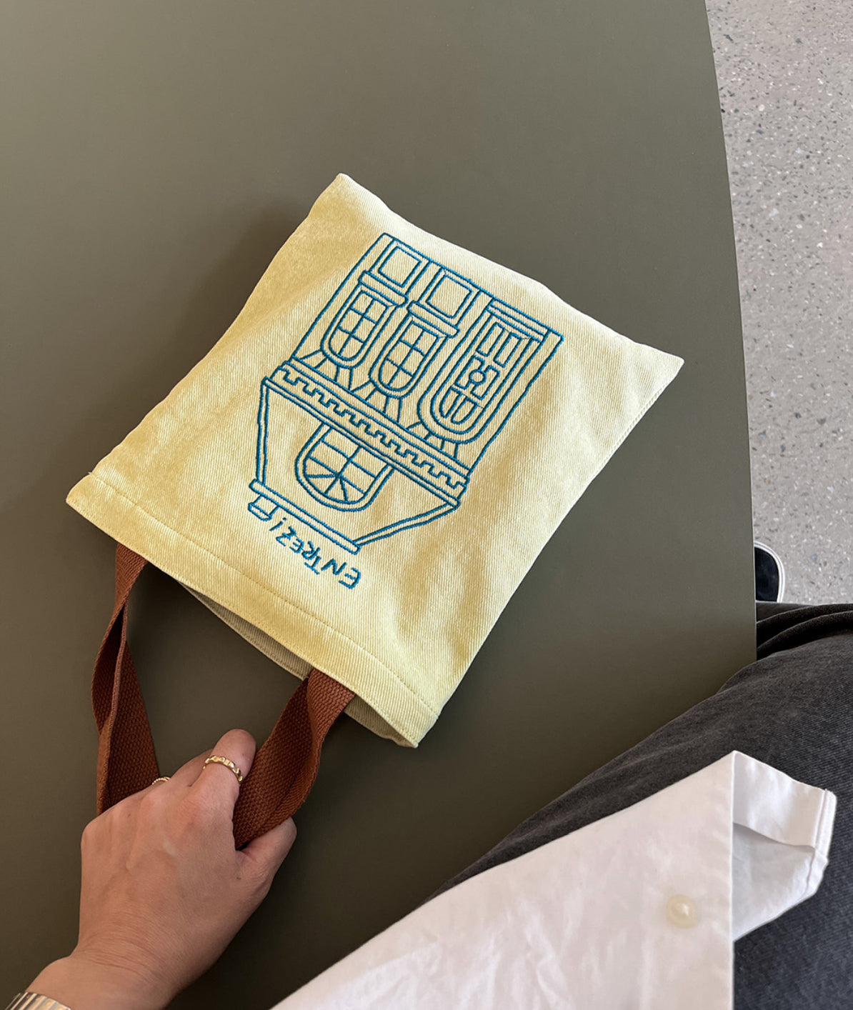 [Stitchichi] 韓製文創洋房撞色手提帆布收納袋（萊姆色）