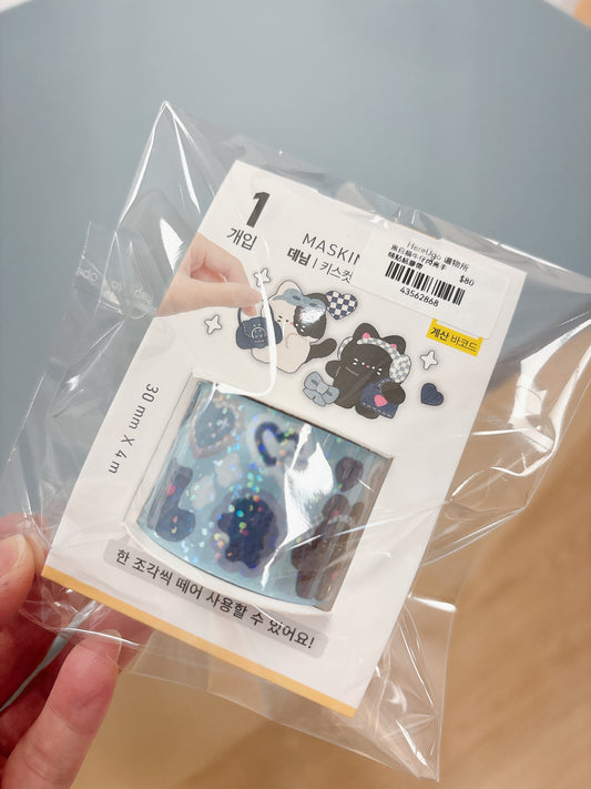 黑白貓牛仔閃亮手帳貼紙膠帶