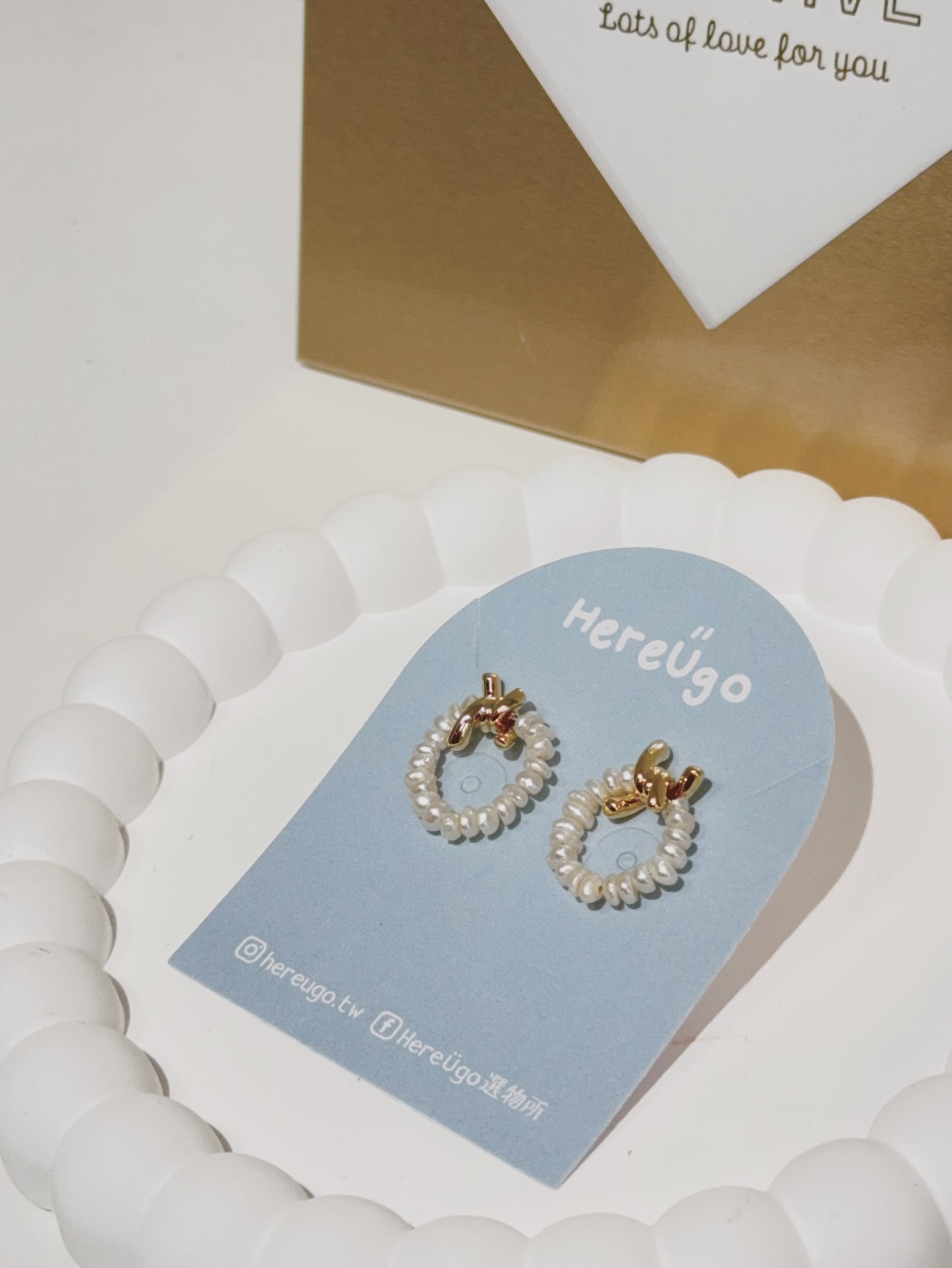 韓製。不規則珍珠環型圈SILVER POST耳針式耳環