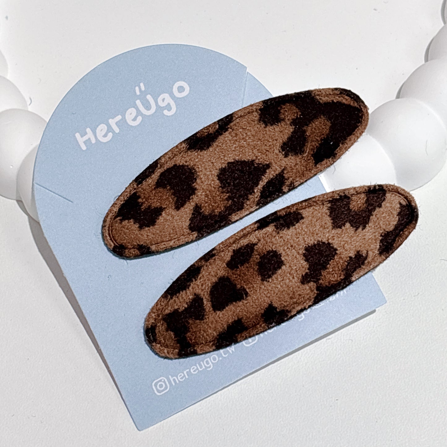 豹紋麂皮布面橢圓形髮夾/瀏海夾_5.5cm (2色)