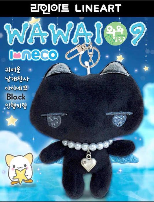 [WAWA109] 黑色愛心珍珠項鏈天使貓掛飾/鑰匙圈