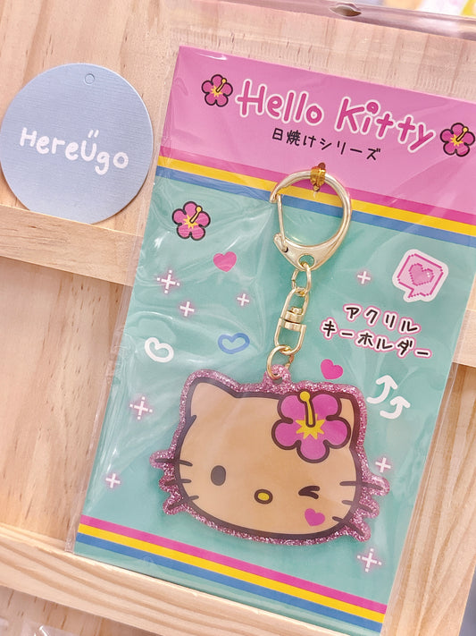 日燒Hello Kitty渡假系列壓克力鑰匙圈掛飾_扶桑花🌺