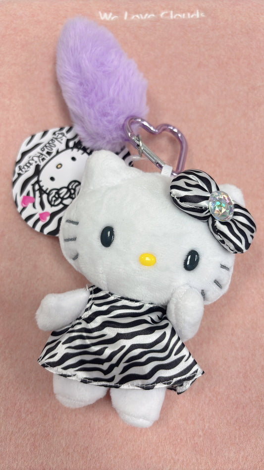 Hello Kitty 豹紋紫毛心型掛圈吊飾